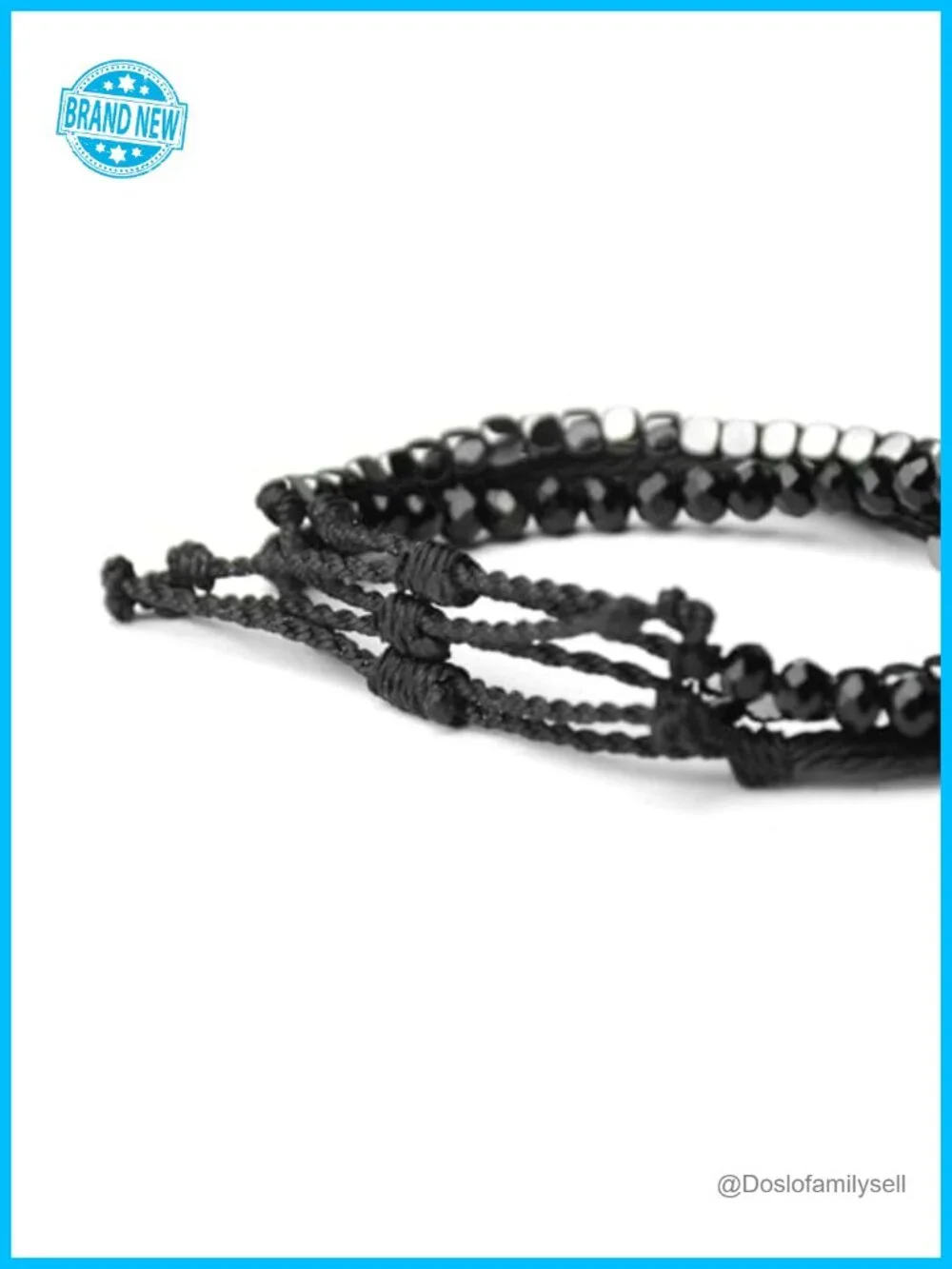 3 Pcs Handmade Adjustable Rope Bracelet Set with Hematite and Glass Beads